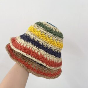 Hand-Crocheted Rainbow Straw Hat