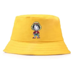 Yellow fisherman bucket hat with cartoon embroidery