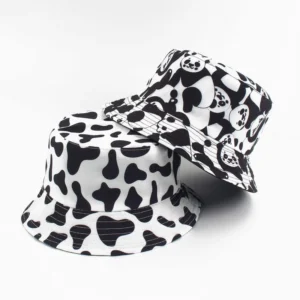 Black and white milk print fisherman bucket hat