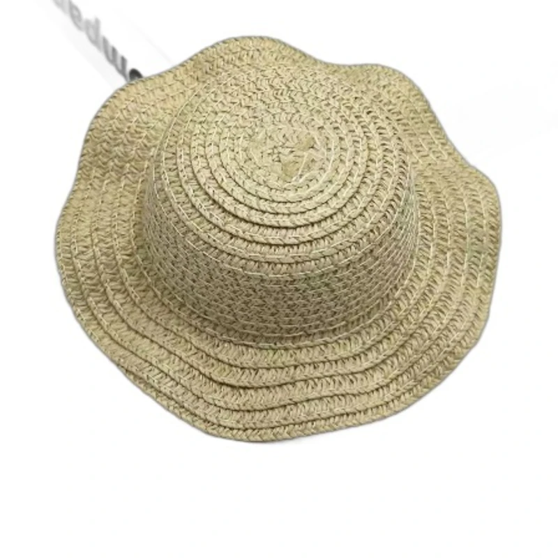 Wavy brim mini straw hat for dolls on white background