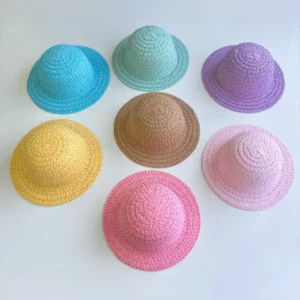 Mini doll straw hats in pastel colors