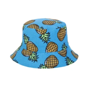 Blue printed pineapple bucket hat