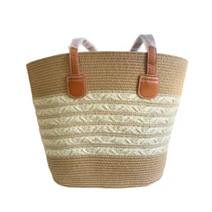 Coffee and milk white handmade paper straw bag