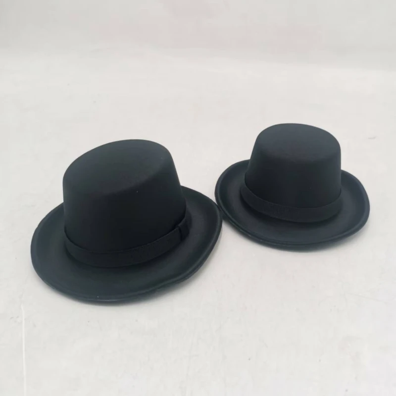Pair of mini black top hats for dolls
