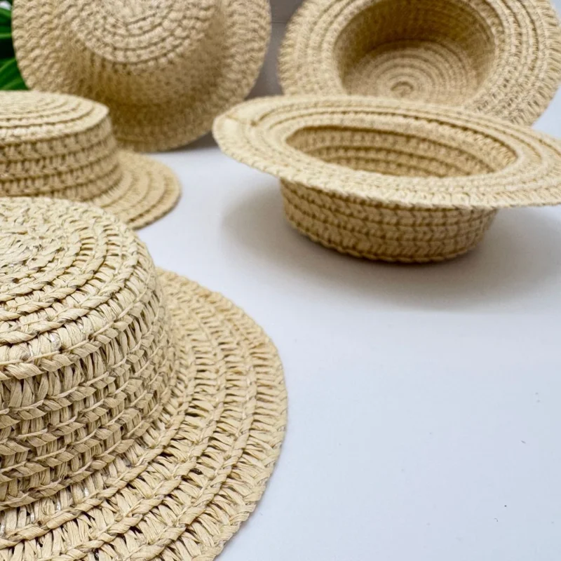 Close-up of crochet weave on a mini boater hat