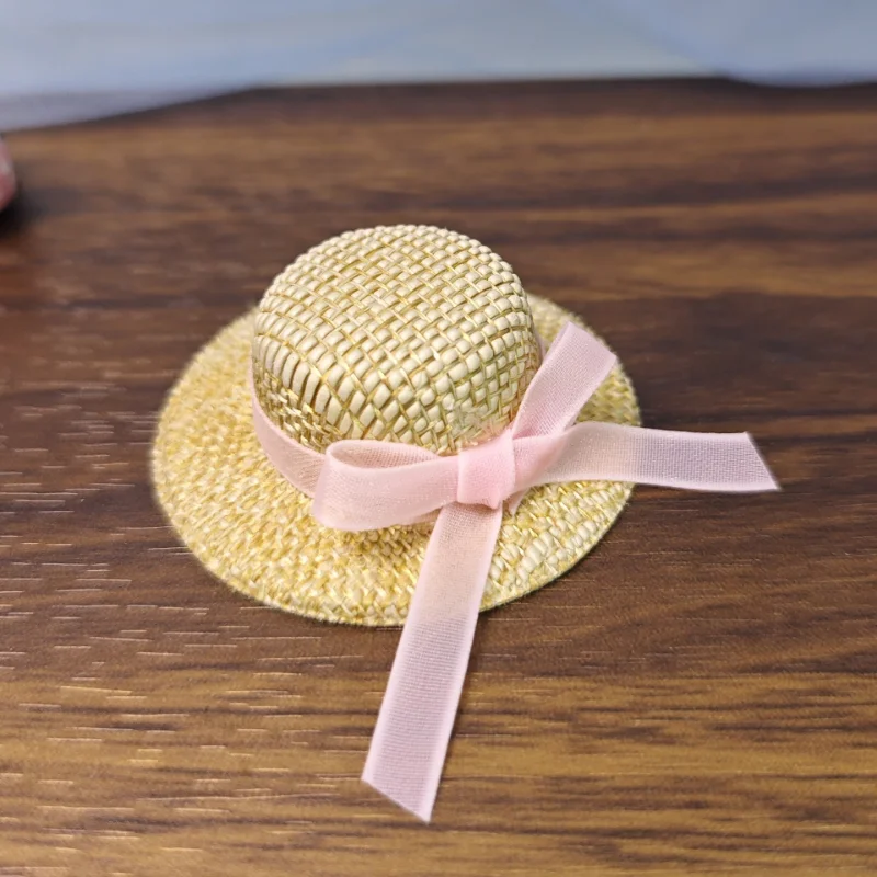 Mini doll hat with pink ribbon bow
